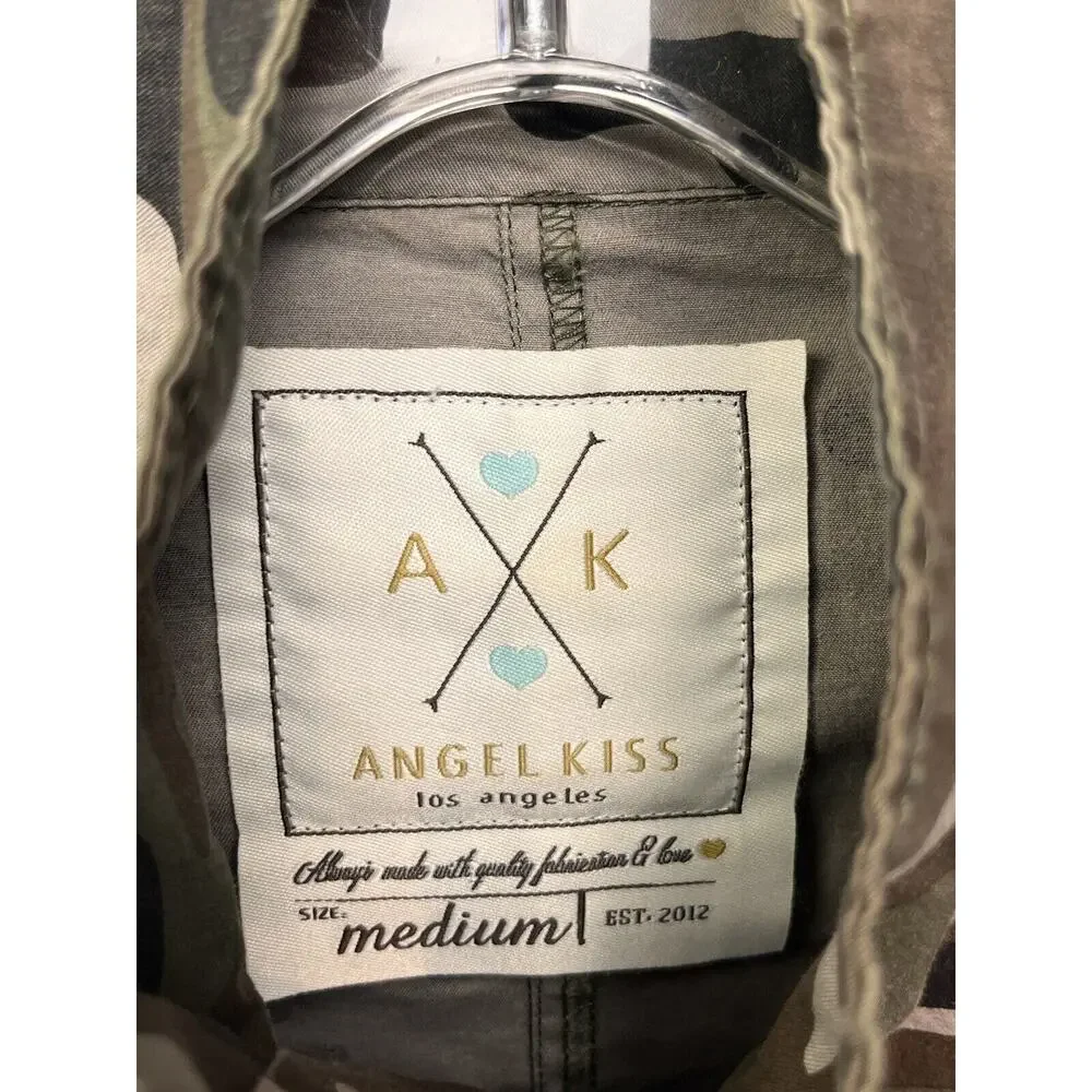 Angel Kiss Camo Utility Vest Womens medium Green‎ Full zip Pockets